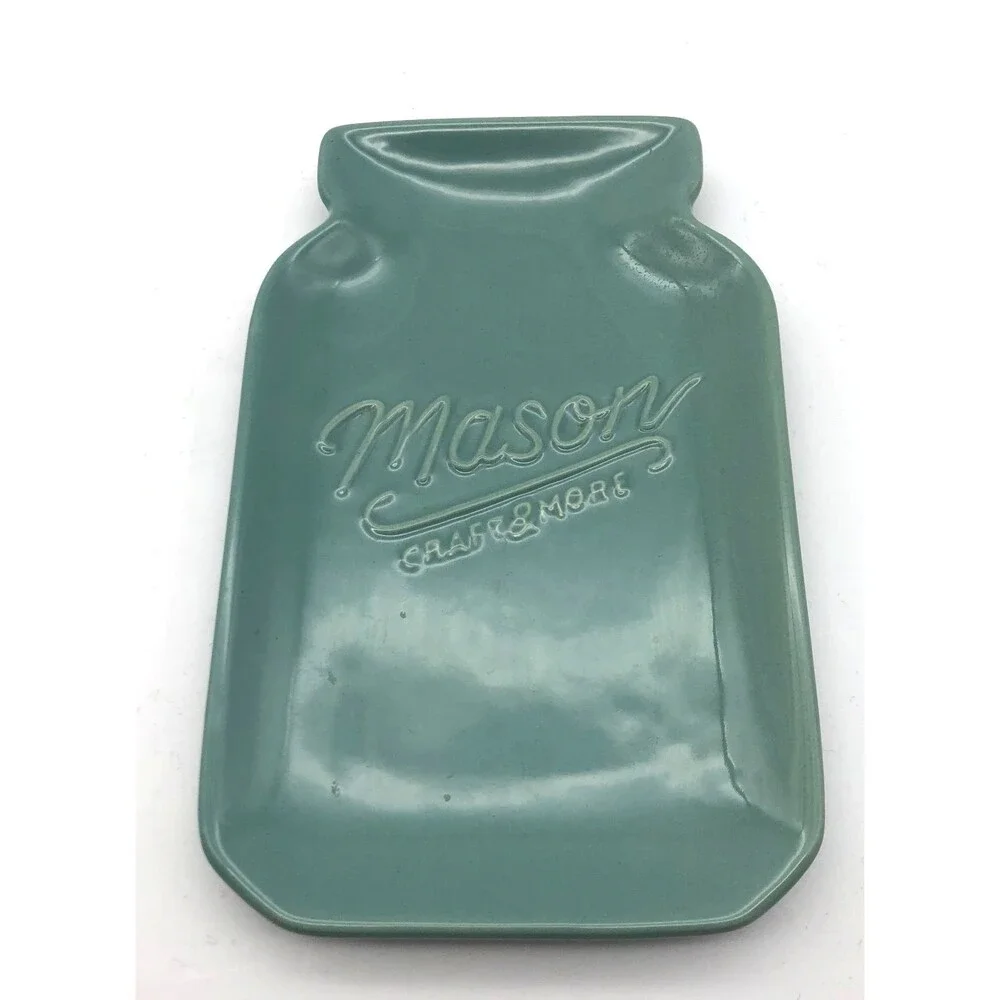 Mason Jar Ceramic Spoon Rest Blue Kitchen